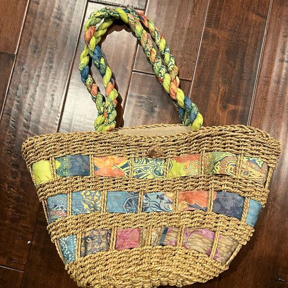 Vintage Capelli Straworld Large Straw Bag With Closing Zipper Fabric Interior & - Picture 4 of 4